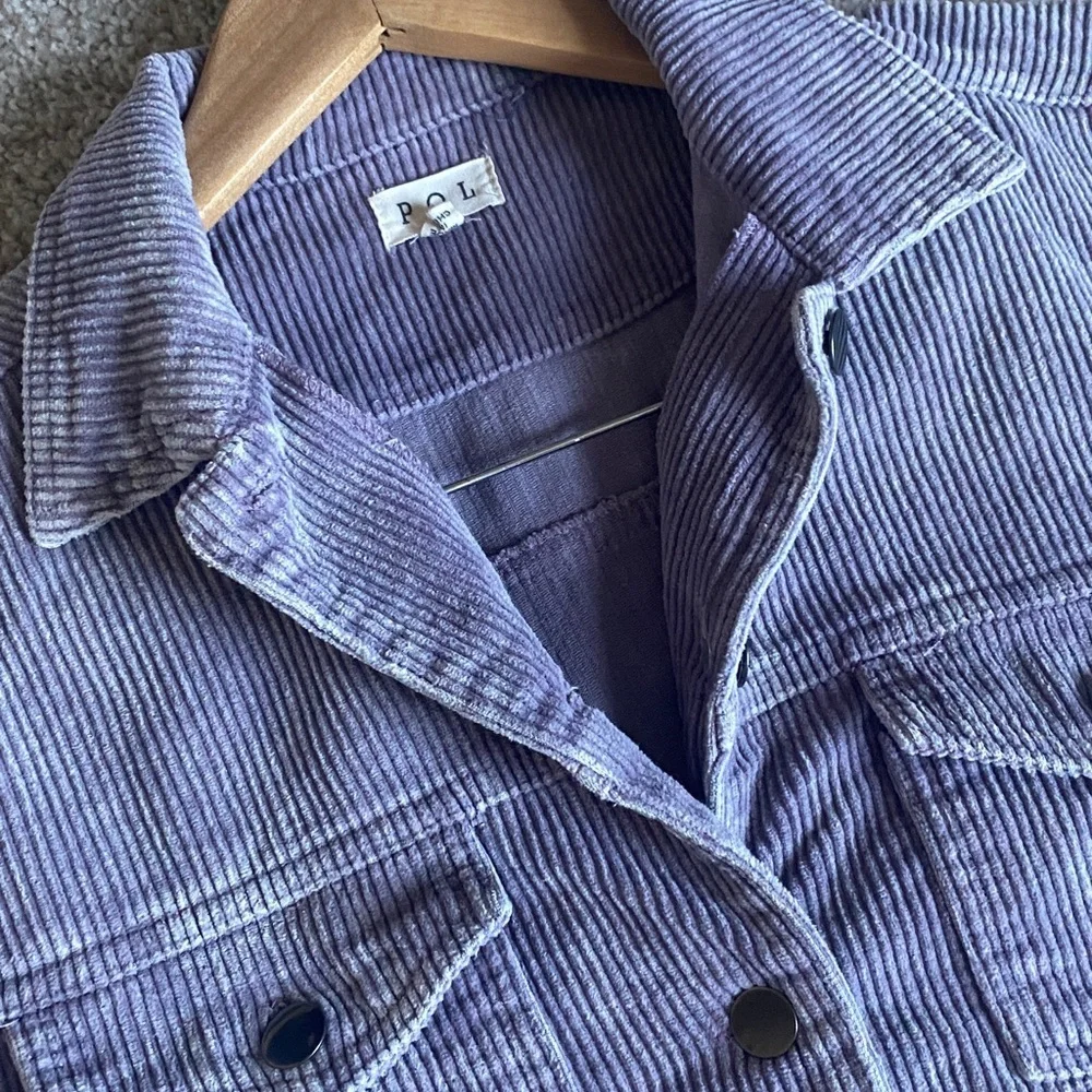 POL Women's Lavender/grey Raw Hem Corduroy Trucker Jacket